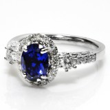 2.50 Cts. 14K White Gold Oval Cut Sapphire Diamond Ring